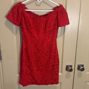 Helen Morley Deep Red Lace Evening Dress 4